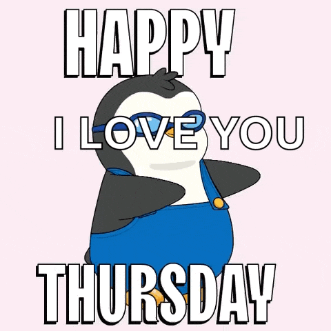 a penguin wearing sunglasses says happy thursday