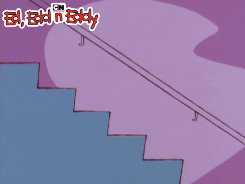 a cartoon of ed , edd n eddy walking down stairs