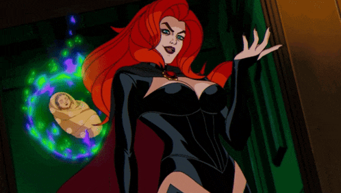 a cartoon of a woman in a black dress