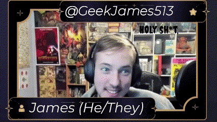 a picture of a man wearing headphones and the name james