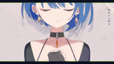 a close up of a girl with blue hair and earrings