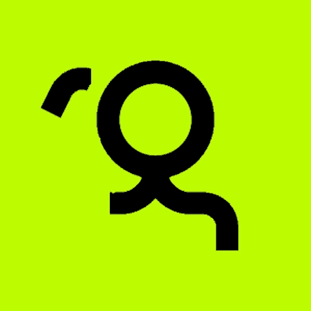 a yellow background with a black circle with a r on it