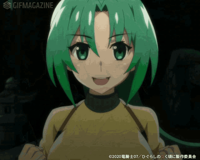 a gif of a girl with green hair and the words gifmagazine