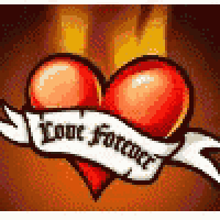 a red heart with a white banner that says `` love forever ''