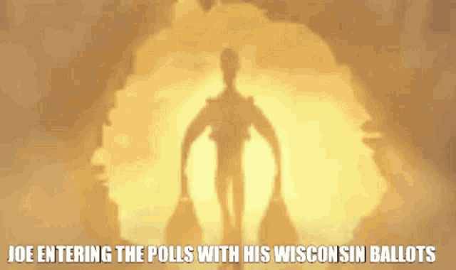 joe entering the polls with his wisconsin ballots is shown in a cartoon