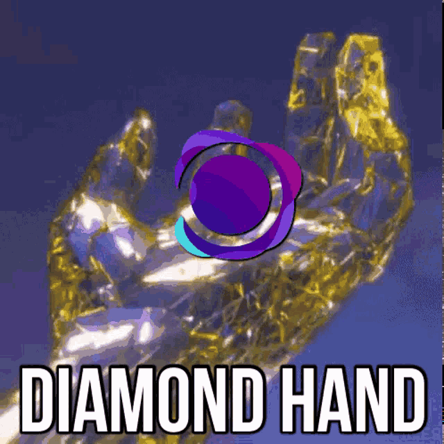 a diamond hand with a purple ball in the center