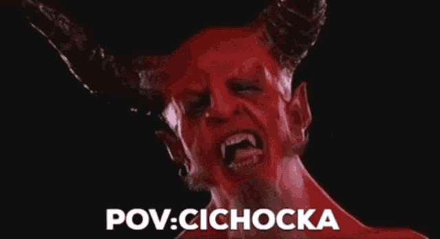 a close up of a devil with the words pov cicchocka behind him