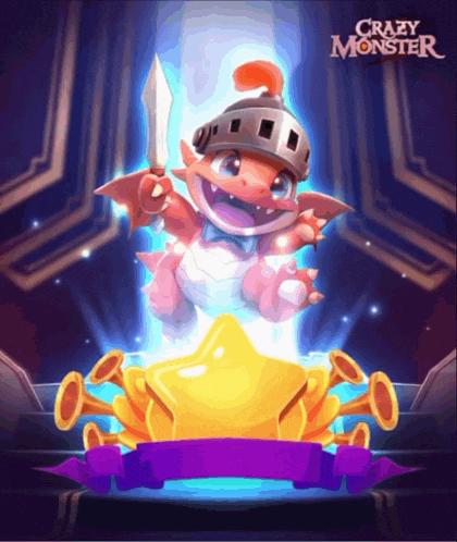 a poster for crazy monster with a dragon holding a sword and a star