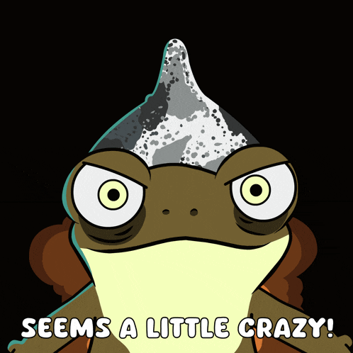 a cartoon of a frog with the words seems a little crazy on the bottom
