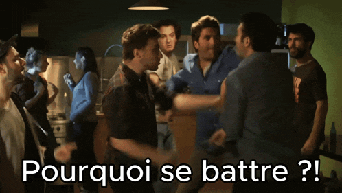 a group of people are dancing with the words pourquoi se battre
