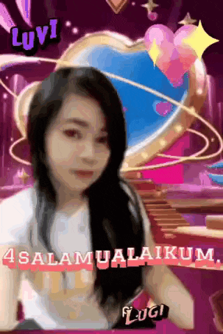 a picture of a girl with the words " salamualaikum " written on it