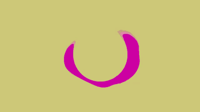 a pink circle on a yellow background with a brush stroke