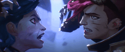 a man and a woman are looking at each other and the man has a tattoo that says xii on his face