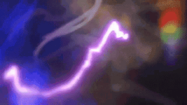 a purple lightning bolt in the dark with a blue background