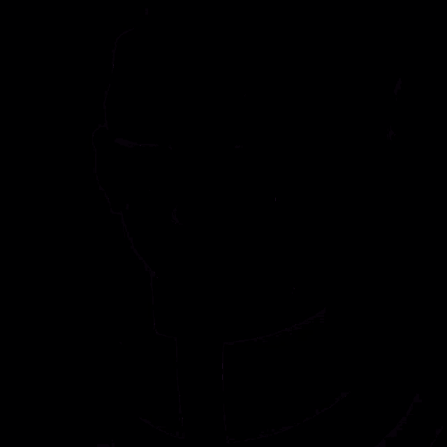 a purple and white drawing of a man with a ace of spades on his shirt
