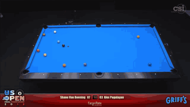 a pool table with a scoreboard that says griff 's on the bottom
