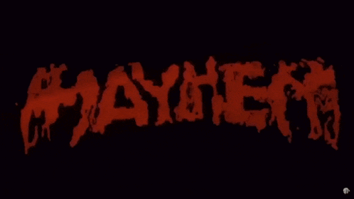 a black background with the word mayhem in red