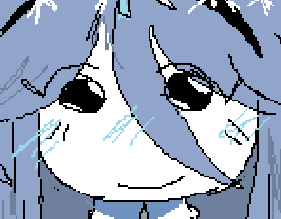 a pixel art drawing of a person 's face with their eyes closed
