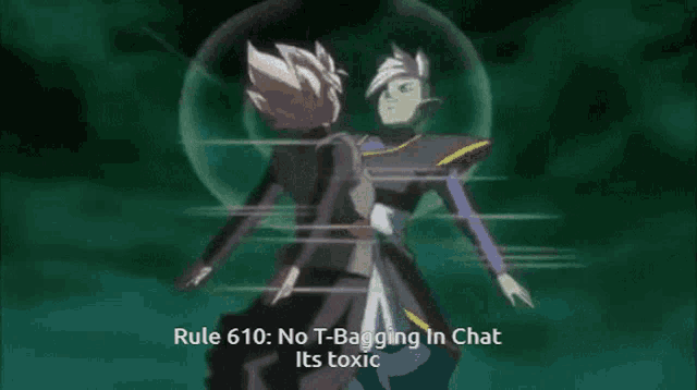 a cartoon character says rule 610 no t bagging in chat it 's toxic