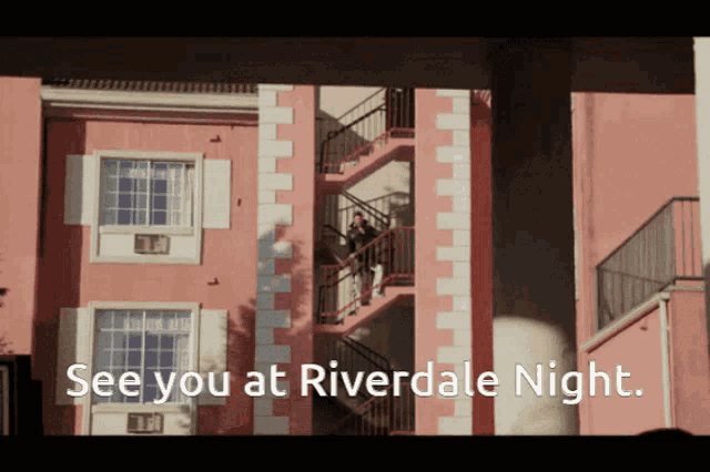 a sign that says " see you at riverdale night " on it