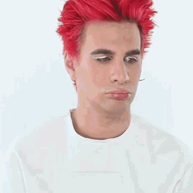 a man with red hair and white eyebrows is making a funny face