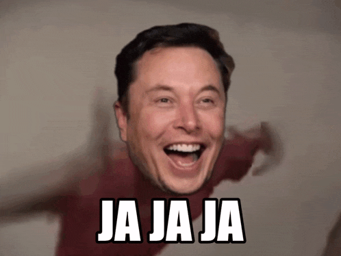 a man is laughing with the word ja ja ja written below him