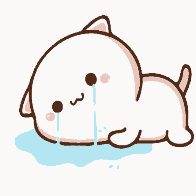 a cartoon cat is laying down with tears coming out of its eyes