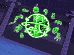 a cartoon drawing of a ghost surrounded by ghosts