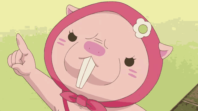 a close up of a pink cartoon character 's face and neck