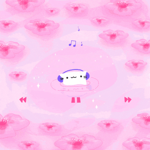 a drawing of a cat wearing headphones on a light blue background