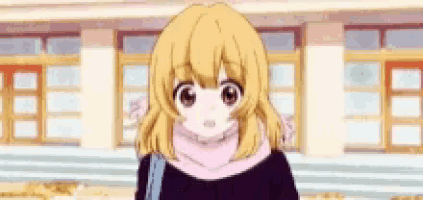 a girl with blonde hair is wearing a pink scarf and a black jacket .