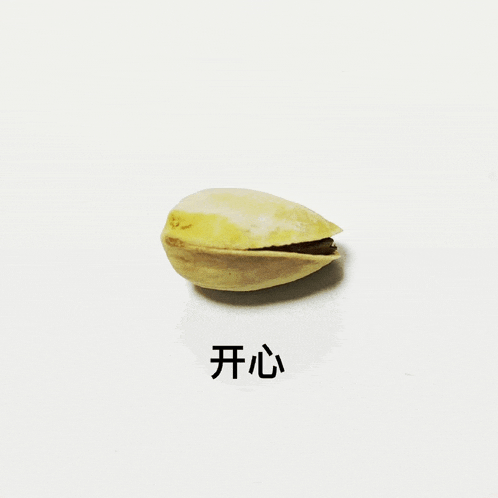 a pistachio with chinese writing on the bottom