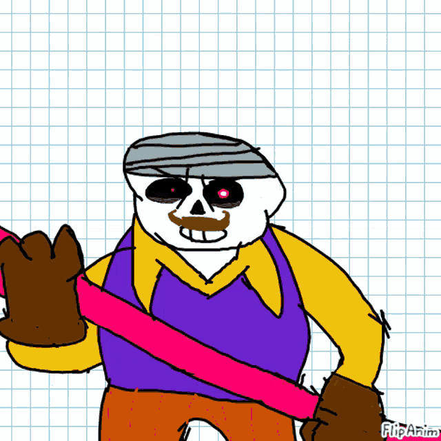a drawing of a skeleton with a bandage on his head and a mustache