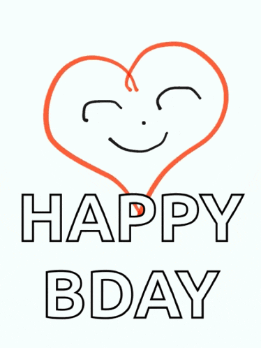 a drawing of a heart with a smiling face and the words happy bday below it