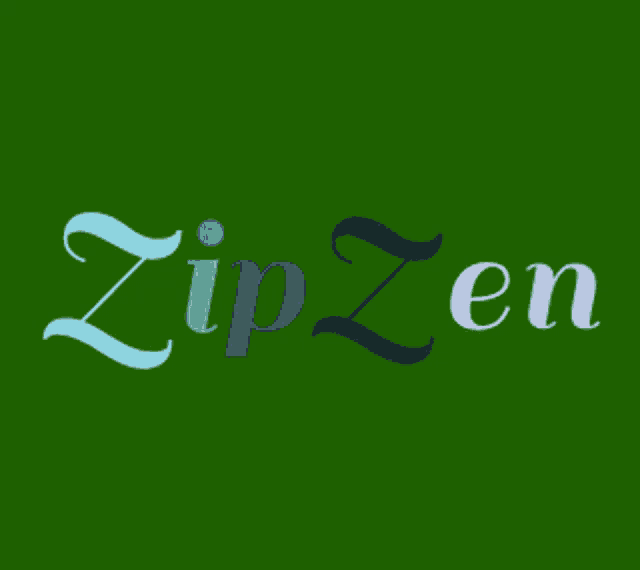a green background with zip zen written in blue