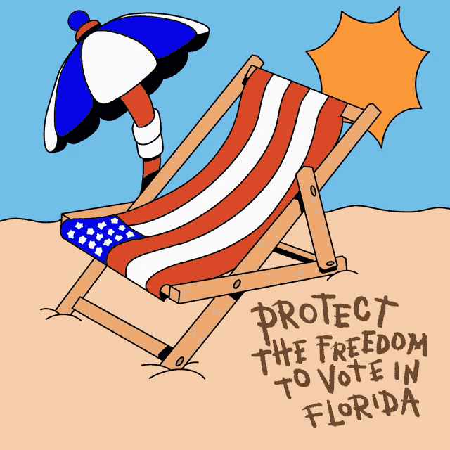 a beach chair with an umbrella and the words protect the freedom to vote in florida below it