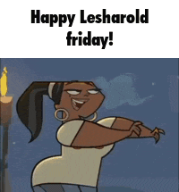 a cartoon of a woman with the words happy lesharold friday below her