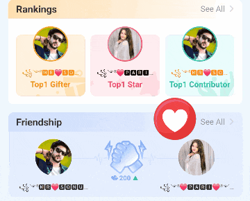 a screenshot of a website showing the rankings for friendship and top 1 gifter