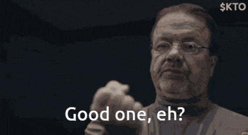 a man giving a thumbs up with the words good one eh written below him