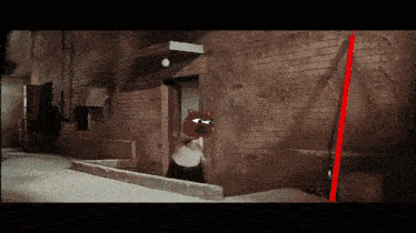 a cartoon of a bear is standing in front of a brick wall