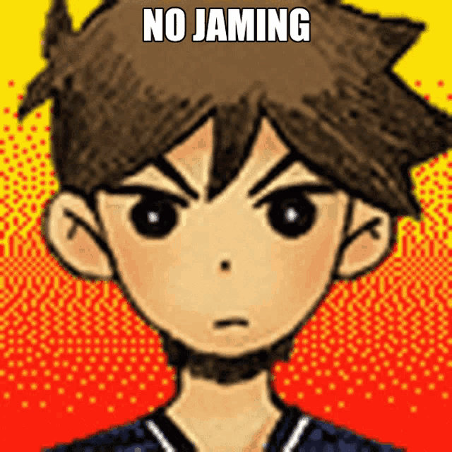 a cartoon of a boy with the words " no jamming " above him