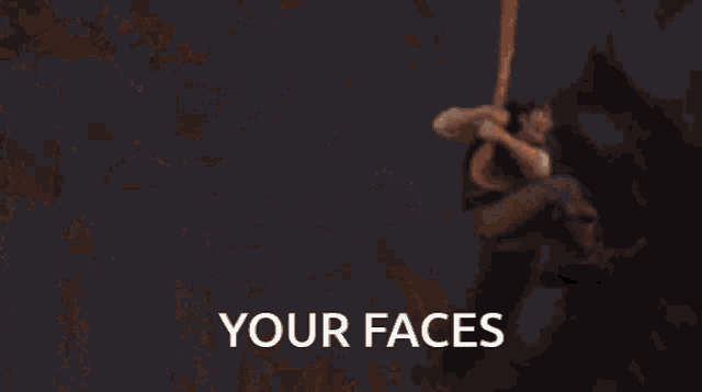 a cartoon of a man flying with the words your faces written below him