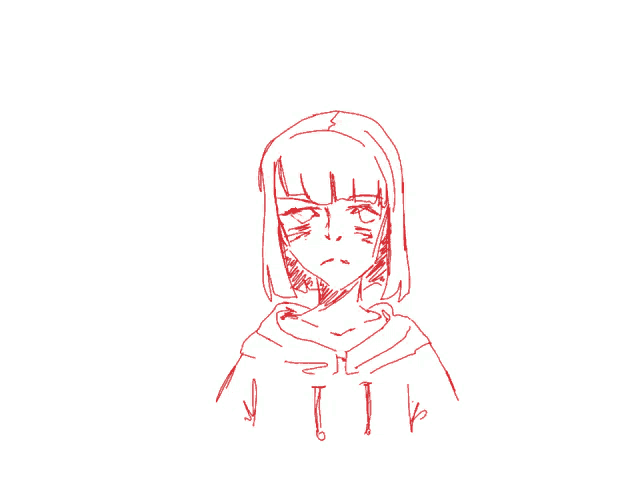 a drawing of a girl with short red hair and a hoodie