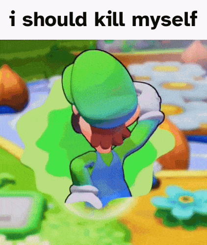 a cartoon of luigi with the words i should kill myself