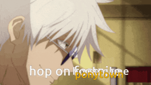 a picture of a man with glasses and the words hop on ponytown below him