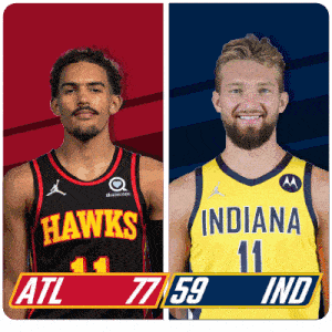 two basketball players one from the hawks and the other from the indiana pacers
