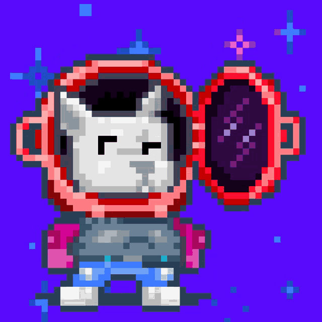 a pixel art drawing of a person wearing a helmet