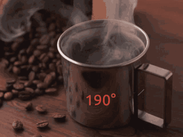 a cup of coffee with 190 degrees on the side