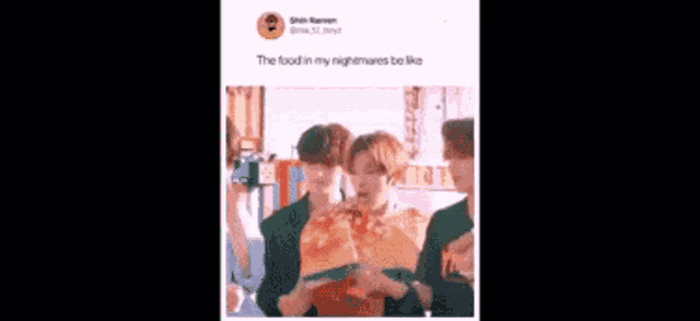 a man in a spongebob costume says the food in his nightmares be like loyal the boyz they did it .
