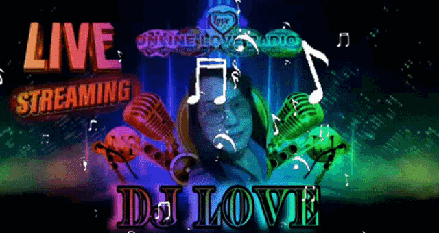 a poster for dj love shows a woman in headphones